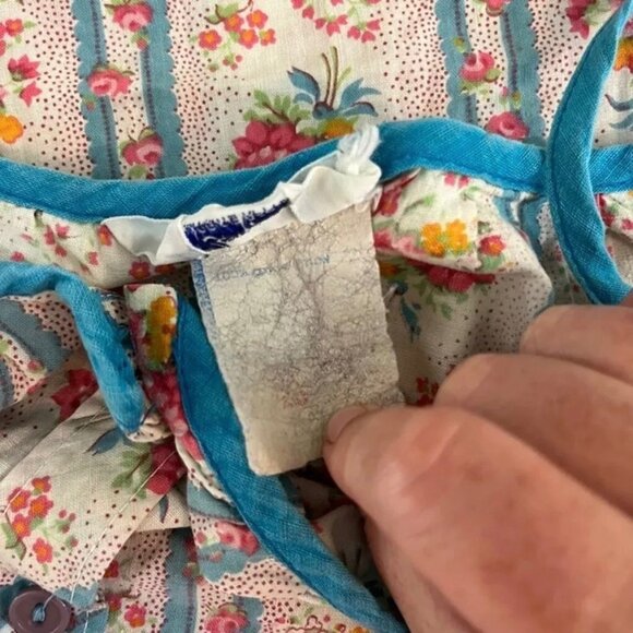 Morsam dress women's L white blue pink vintage floral print tie straps - Picture 6 of 8